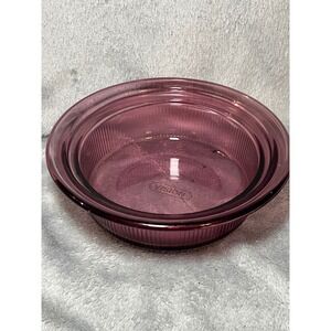 Vision Corning Cranberry Glass Ribbed Bowl 8 Inch 750ml Oven Safe USA Vintage XL